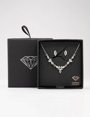 Rhodium Marquise Diamante Necklace & Earring Set