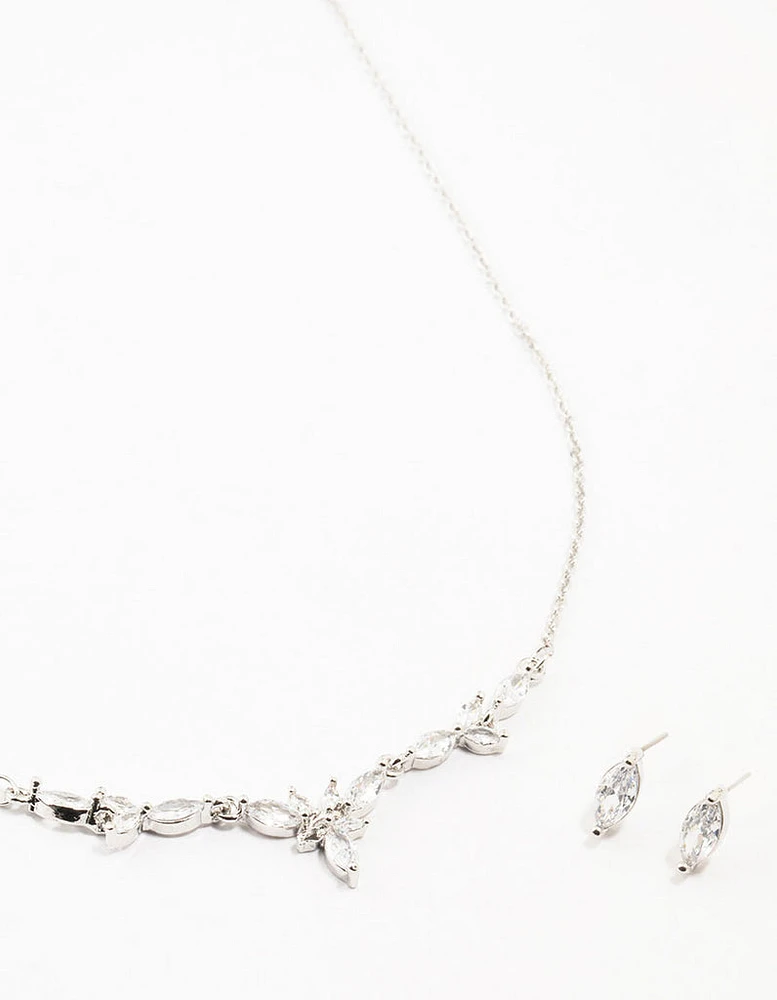 Rhodium Marquise Diamante Necklace & Earring Set