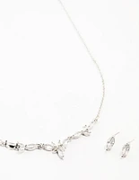 Rhodium Marquise Diamante Necklace & Earring Set