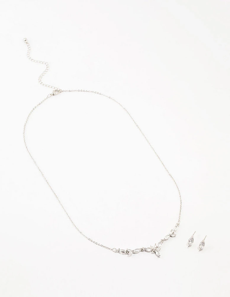 Rhodium Marquise Diamante Necklace & Earring Set