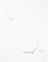 Rhodium Marquise Diamante Necklace & Earring Set