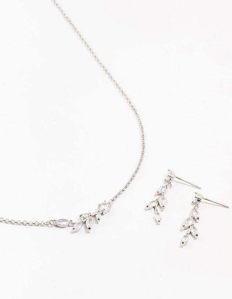 Silver Olive Branch Necklace & Earrings Set