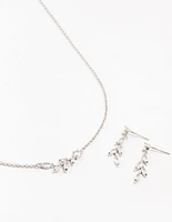 Silver Olive Branch Necklace & Earrings Set