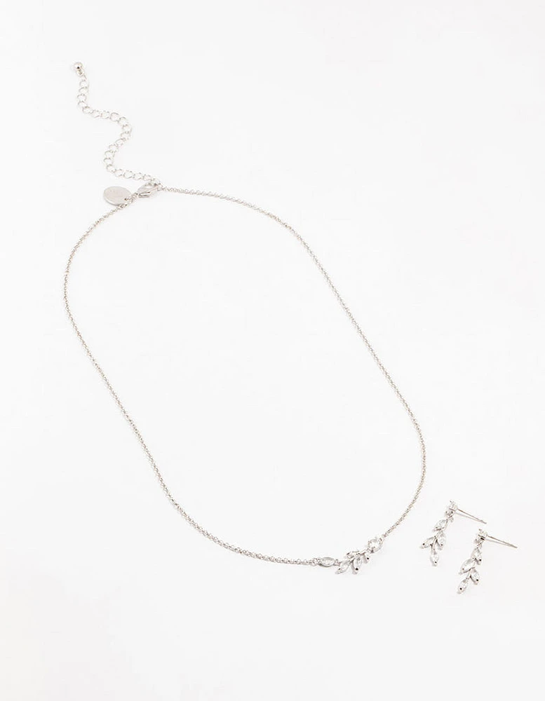 Silver Olive Branch Necklace & Earrings Set