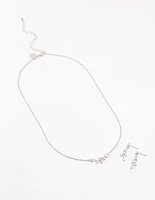Silver Olive Branch Necklace & Earrings Set