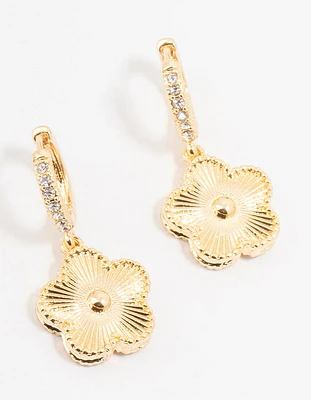 Gold Plated Diamante Clover Hoop Earrings