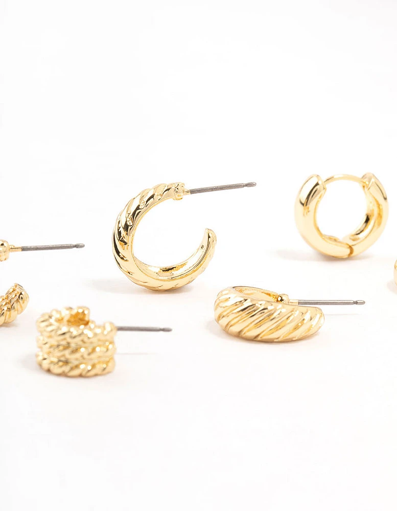 Gold Plated Textured Hoop Earrings Pack