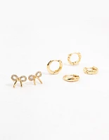 Gold Plated Bow & Hoop Earrings Pack