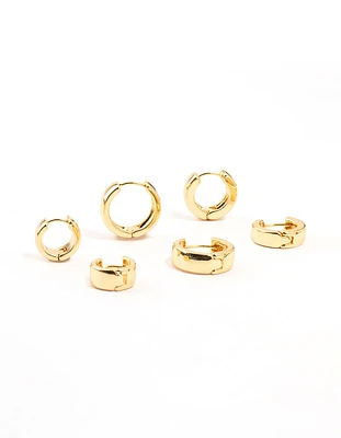 Gold Plated Thick Bold Hoop Earrings Pack