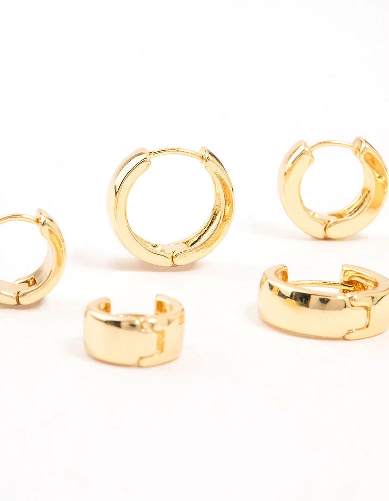 Gold Plated Thick Bold Hoop Earrings Pack