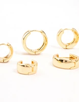 Gold Plated Thick Bold Hoop Earrings Pack