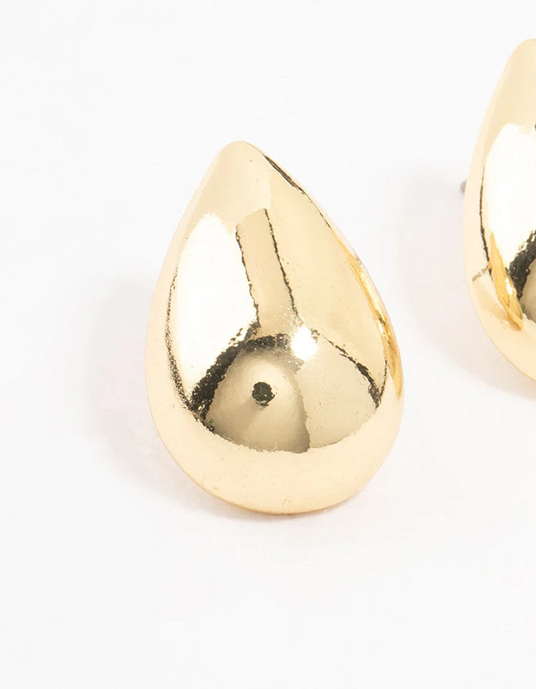 Gold Plated Puffy Teardrop Stud Earrings