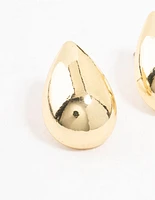 Gold Plated Puffy Teardrop Stud Earrings