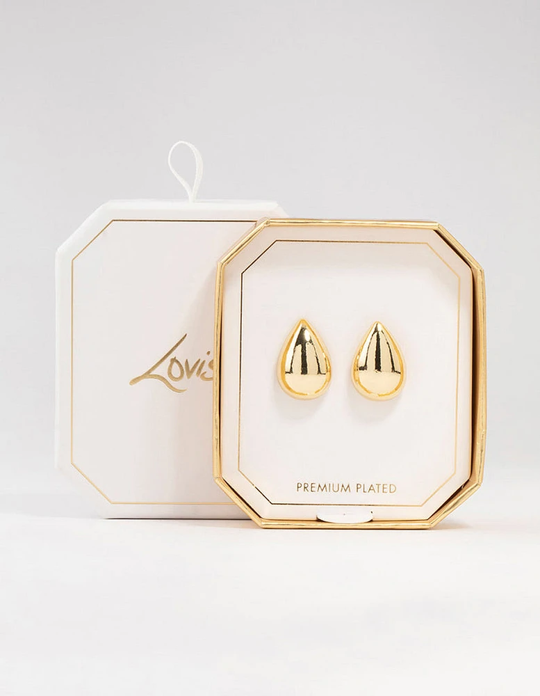 Gold Plated Puffy Teardrop Stud Earrings