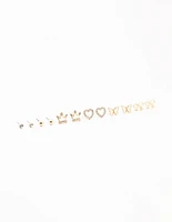 Kids Gold Diamante & Heart Stud Earrings Pack