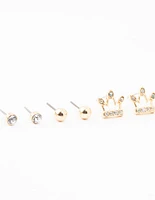 Kids Gold Diamante & Heart Stud Earrings Pack