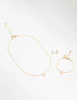 Kids Gold Butterfly Necklace & Earrings & Wrist Cuff Set