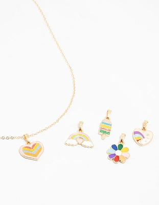 Kids Gold Rainbow Heart Charm Necklace