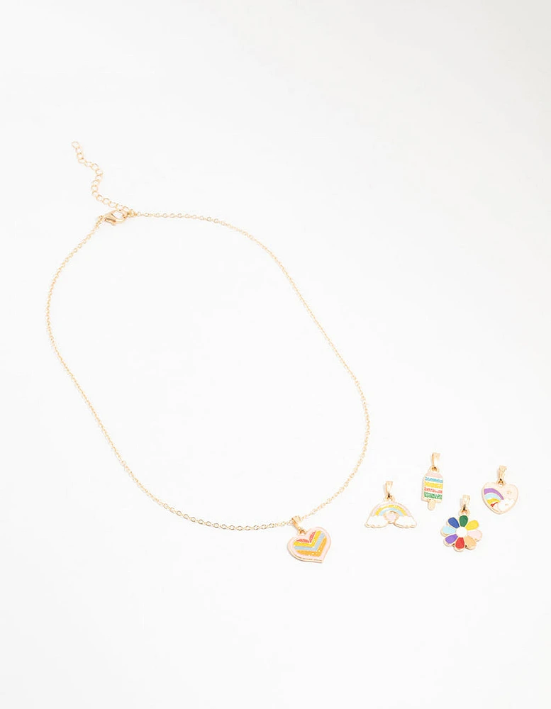 Kids Gold Rainbow Heart Charm Necklace