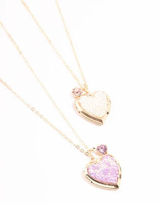 Gold Pink Sprinkle Heart Locket Necklaces 2-Pack