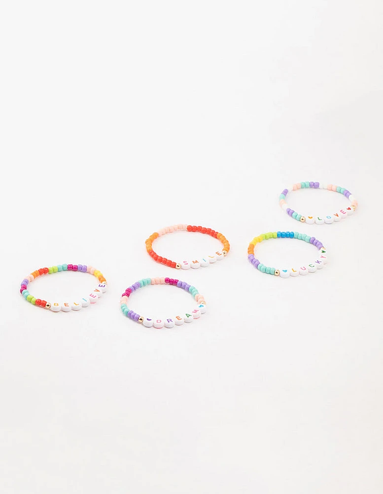 Kids Rainbow  Beaded Stretch Bracelet Pack