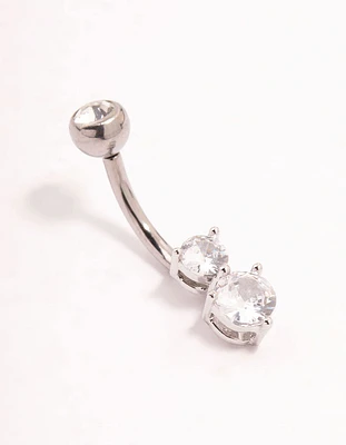 Titanium Double Layered Round Cubic Zirconia Belly Bar