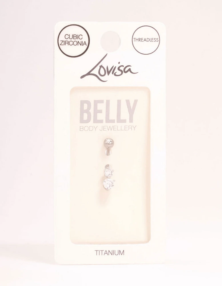 Titanium Cubic Zirconia Threadless Bellybar