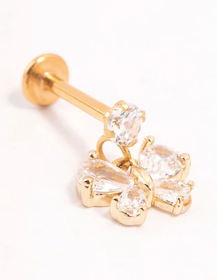 Gold Plated Titanium Pear Cubic Zirconia Bow Drop Flatback