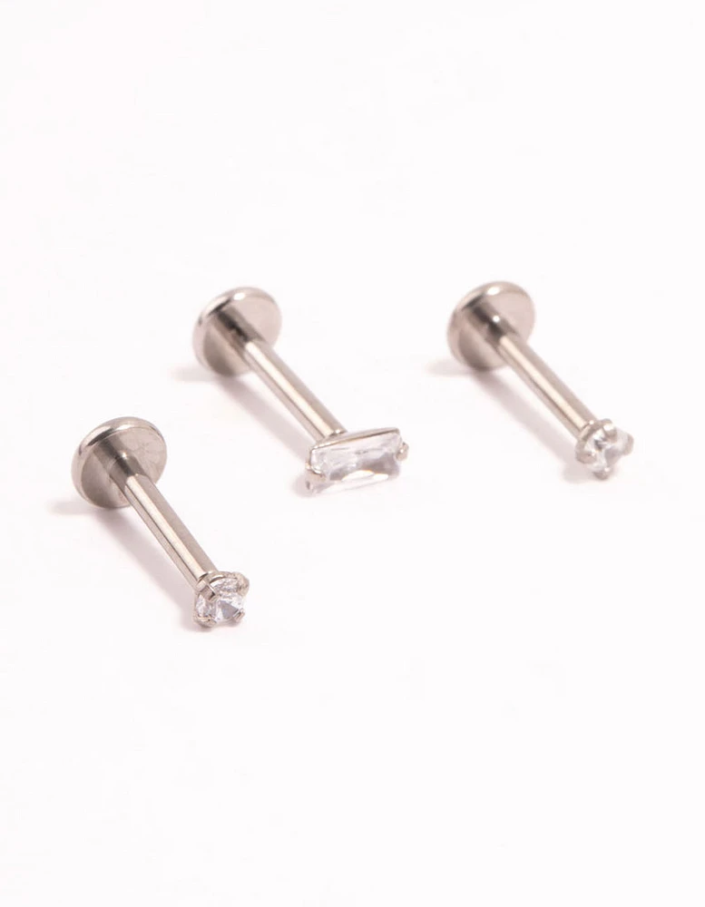 Titanium Baguette Round Cubic Zirconia Flatbacks 3-Pack