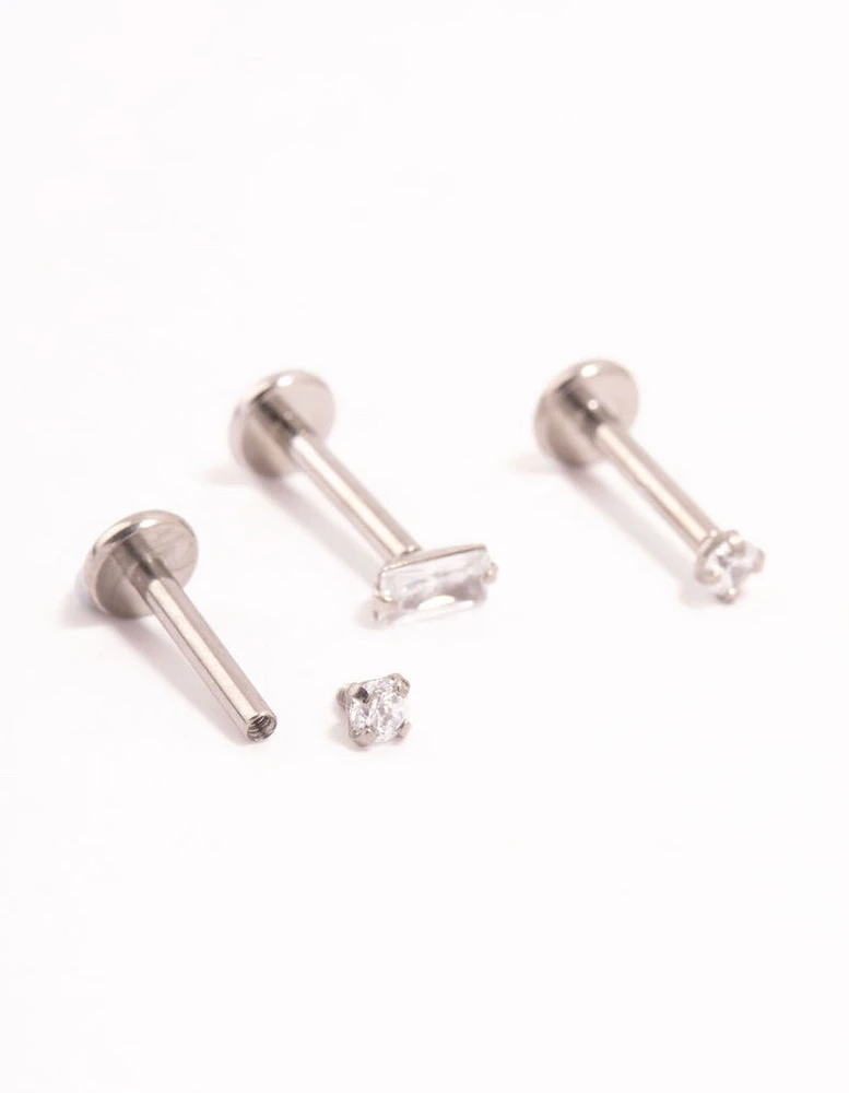 Titanium Baguette Round Cubic Zirconia Flatbacks 3-Pack