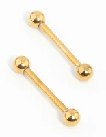 Gold Plated Surgical Steel Plain Ball Nipple Bars 2-Pack