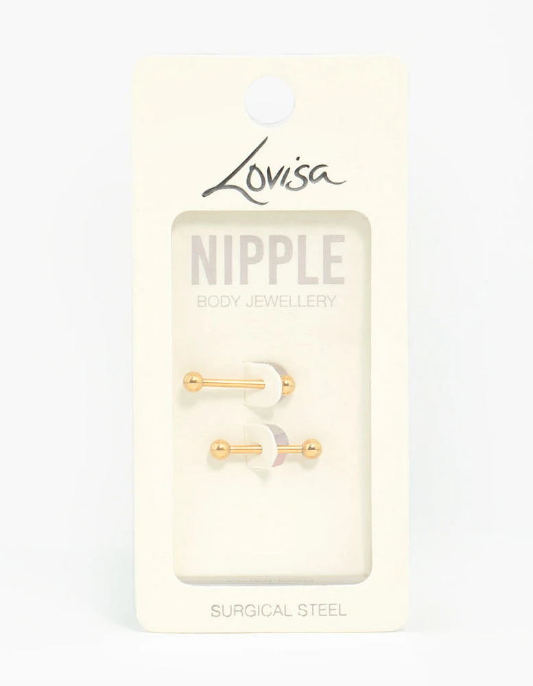 Gold Plated Surgical Steel Plain Ball Nipple Bars 2-Pack