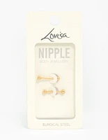 Gold Plated Surgical Steel Plain Ball Nipple Bars 2-Pack