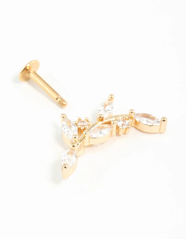 Gold Plated Surgical Steel Curved Vine Single Flat Back