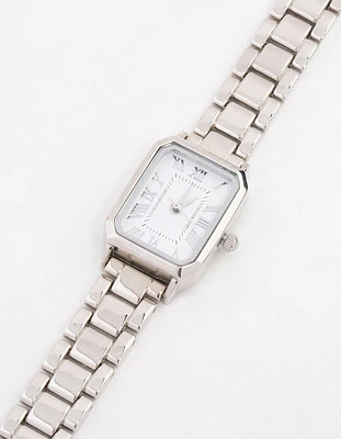 Rhodium Rectangle Roman Numeral Watch