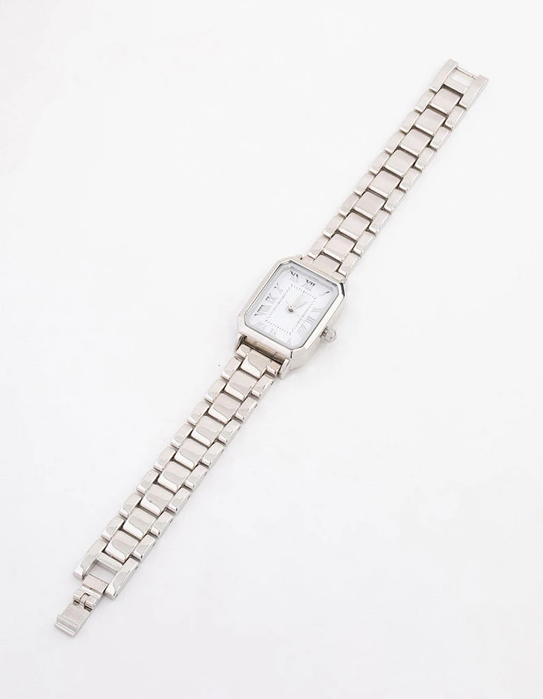 Silver Rectangle Roman Numeral Watch