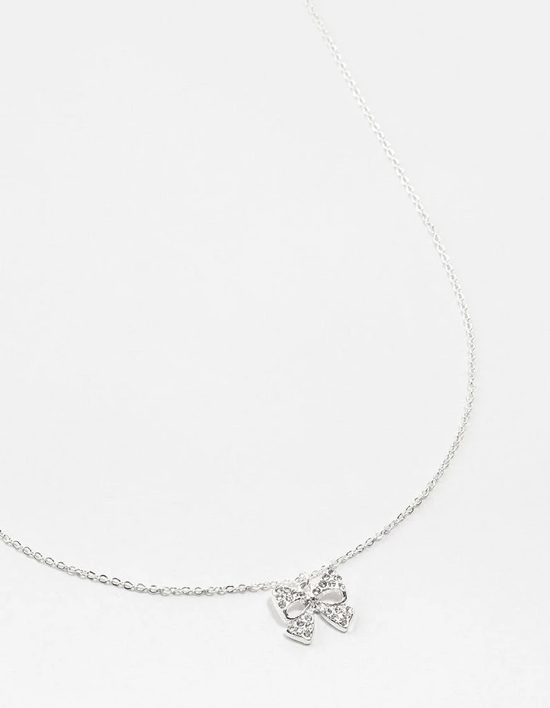 Silver Bling Bow Neckalce