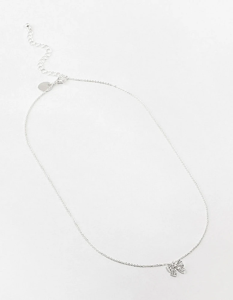 Silver Bling Bow Neckalce