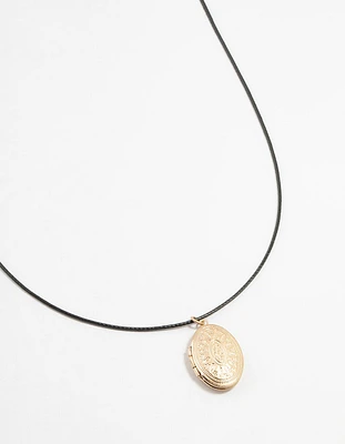 Worn Gold Locket Cord Necklace