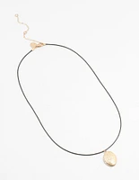 Worn Gold Locket Cord Necklace