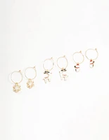 Gold Reindeer & Winter Charms Hoop Earrings 3-Pack