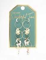 Gold Reindeer & Winter Charms Hoop Earrings 3-Pack