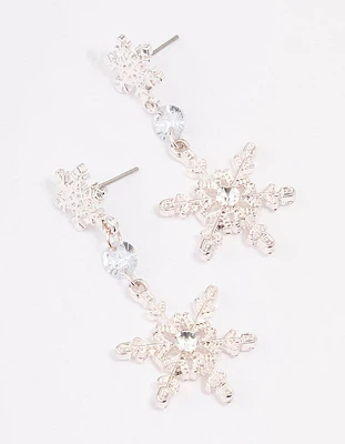 Silver Diamante Snowflake Drop Earrings