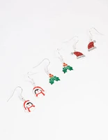 Silver Holly, Santa & Penguin Drop Earrings 3-Pack