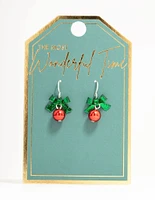 Green Bow & Red Bell Drop Earrings