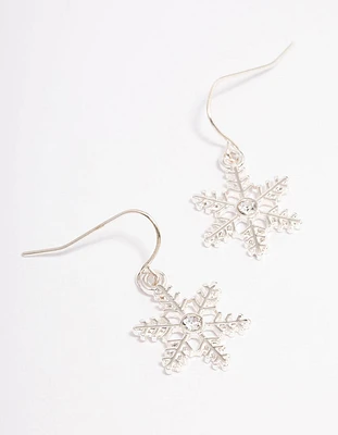 Small Diamante Snowflake Silver Drop Earrings