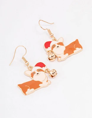 Corgi With a Santa Hat Drop Earrings