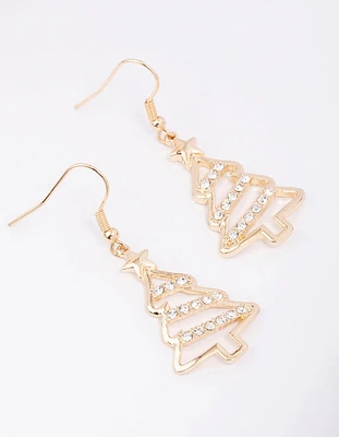 Gold Diamante Tree Drop Earrings