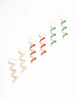 Multicoloured Glitter Spiral Drop Earrings  3-Pack