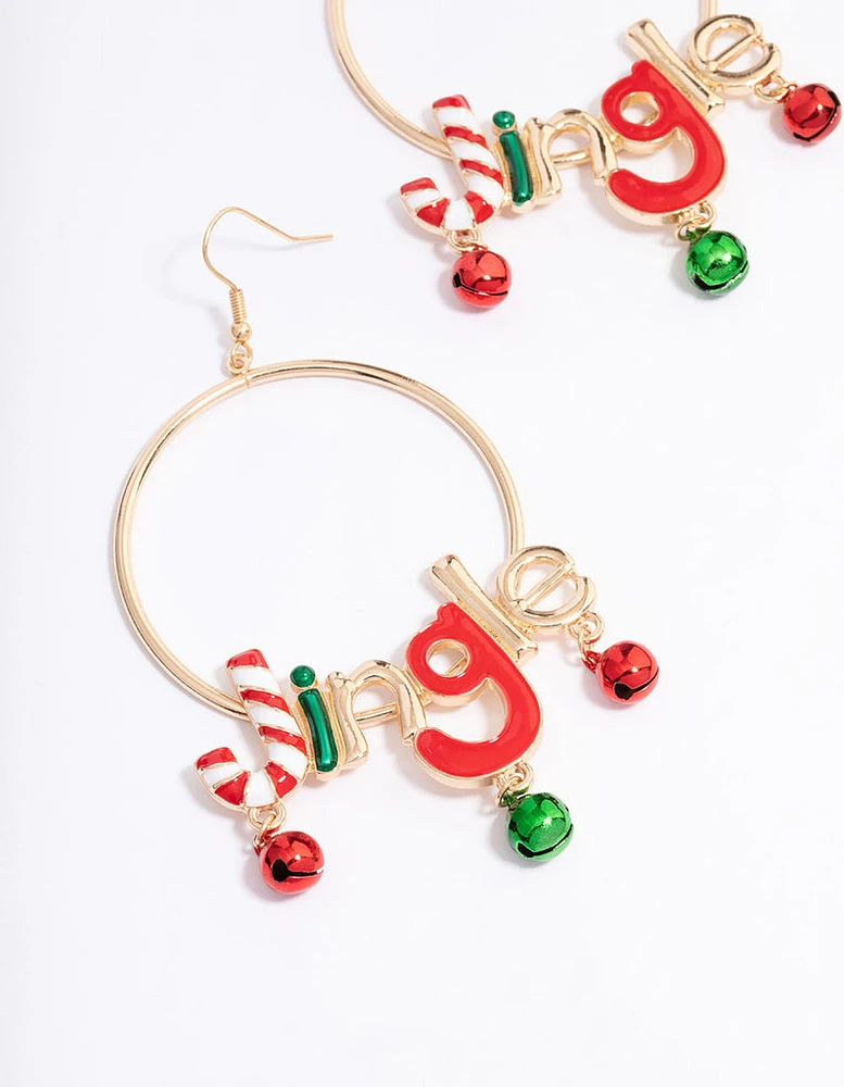 Gold Jingle Hoop Drop Earrings